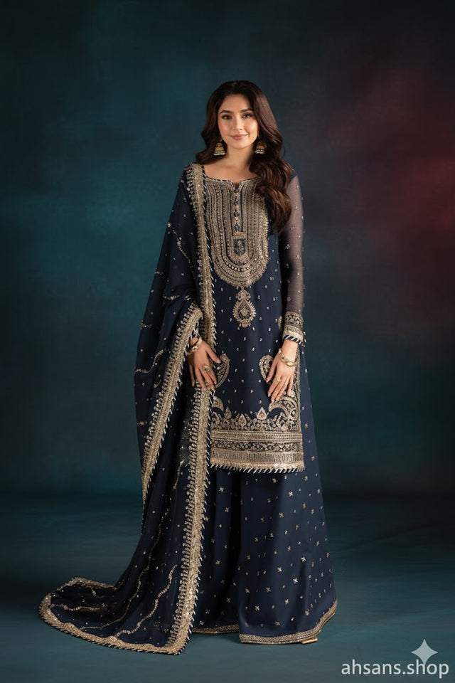 The Festive Dream: Sequence Embroidered Luxury Gharara. Unstitched 3-Piece by Ahsans.shop.