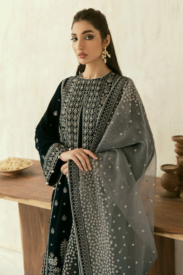 A Velvet Embroidered Sequence Luxury Unstitched 3pc