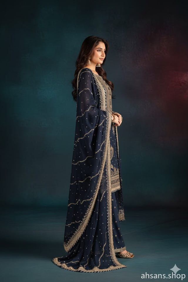 The Festive Dream: Sequence Embroidered Luxury Gharara. Unstitched 3-Piece by Ahsans.shop.