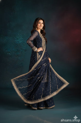 The Festive Dream: Sequence Embroidered Luxury Gharara. Unstitched 3-Piece by Ahsans.shop.