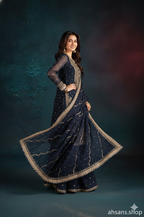 The Festive Dream: Sequence Embroidered Luxury Gharara. Unstitched 3-Piece by Ahsans.shop.