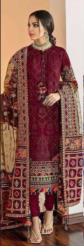 Organza Embroidered Sequence Luxury Wedding Unstitched 3PC