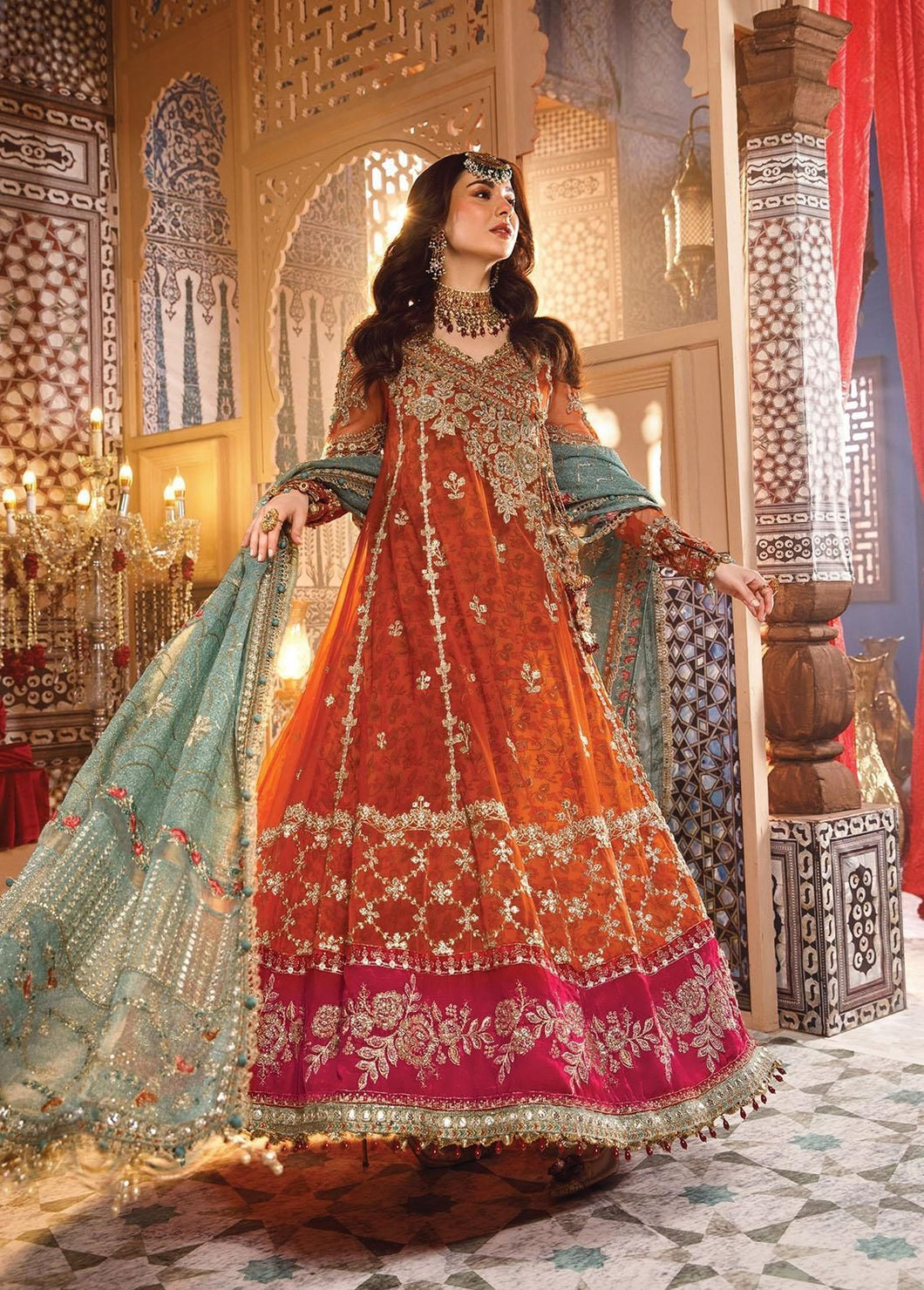 Net Maxi Embroidered Hand work luxury unstitched 3pc