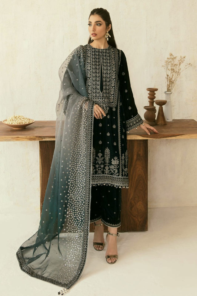 A Velvet Embroidered Sequence Luxury Unstitched 3pc