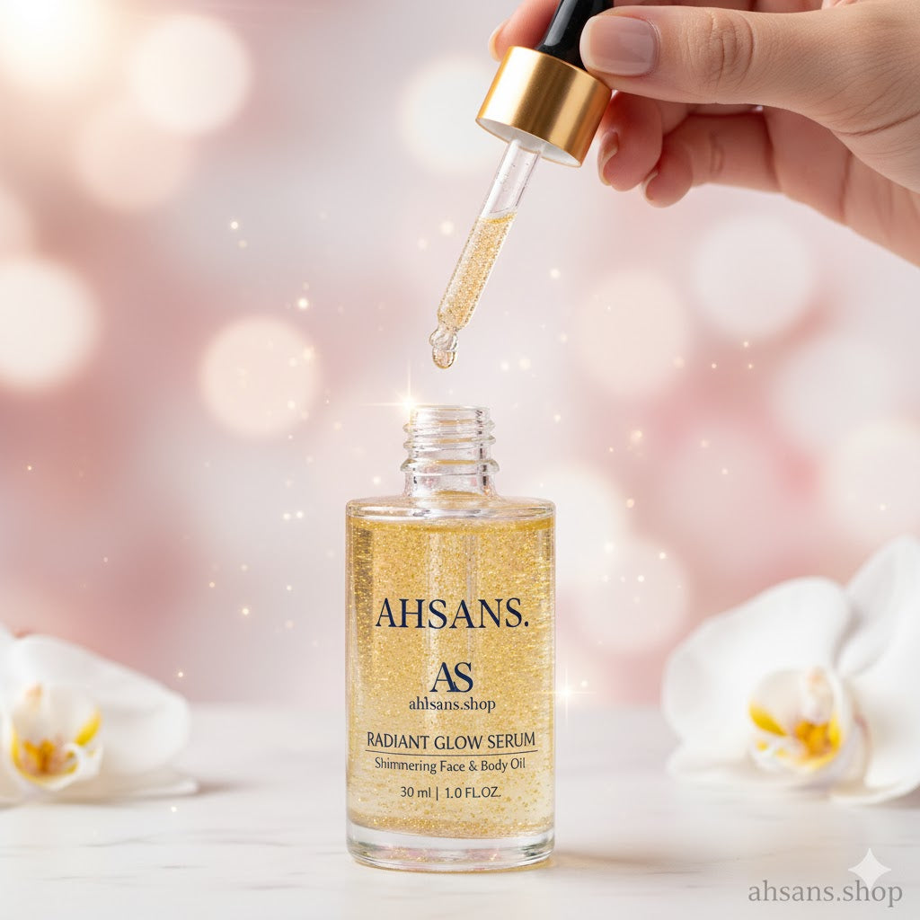 AHSANS. RADIANT GLOW SERUM: Shimmering Gold Face & Body Oil | Non-Sticky, Zero Side Effects.