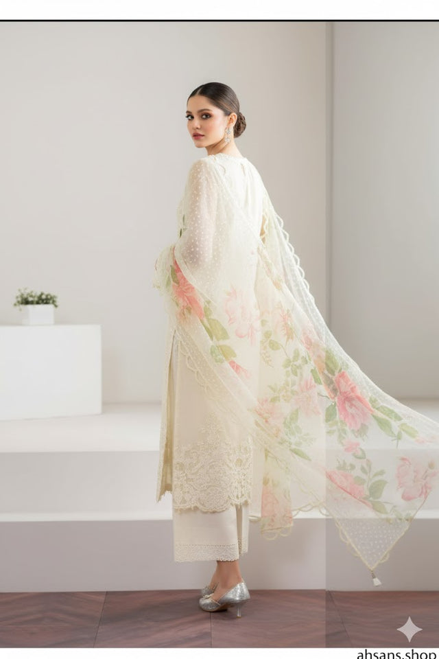 Silk Organza Embroidered Sequence unstitched 3pc