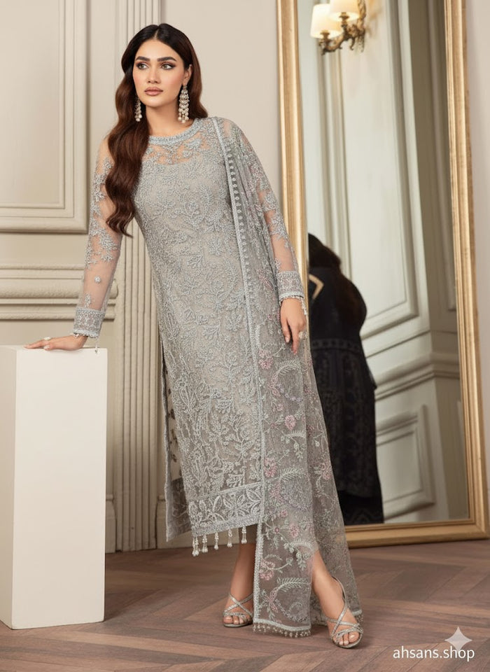 Net Embroidered Hand Embellished Luxury Unstitched 3pc