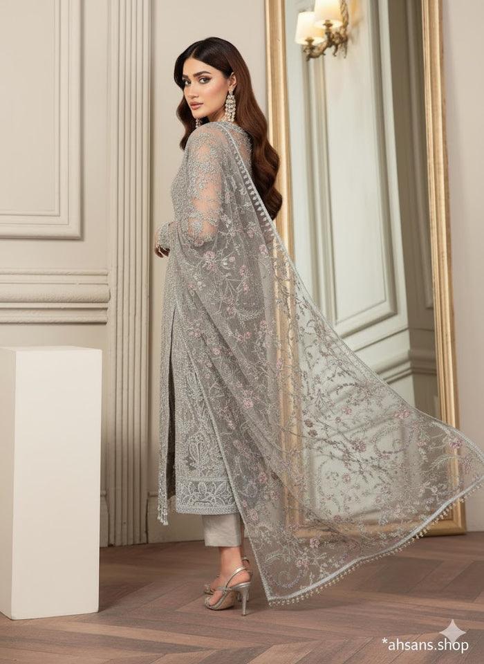 Net Embroidered Hand Embellished Luxury Unstitched 3pc