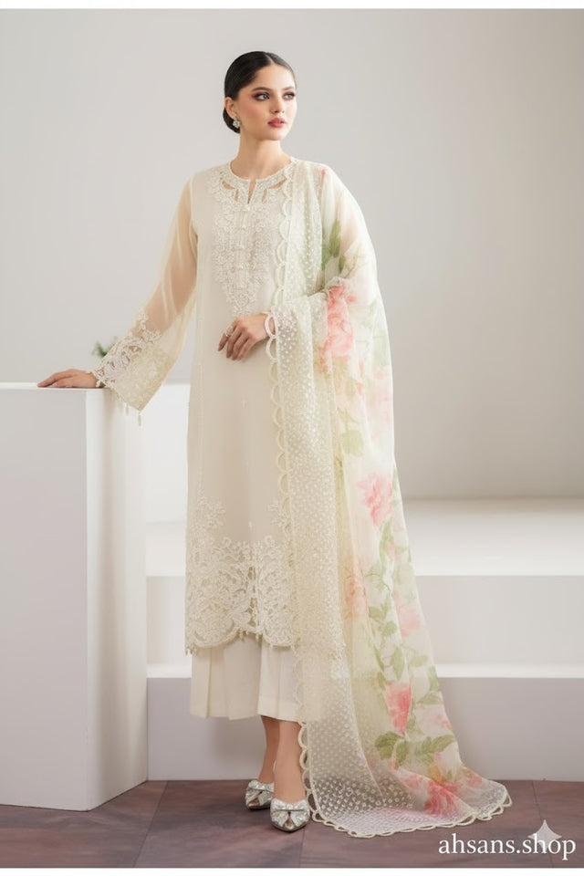 Silk Organza Embroidered Sequence unstitched 3pc