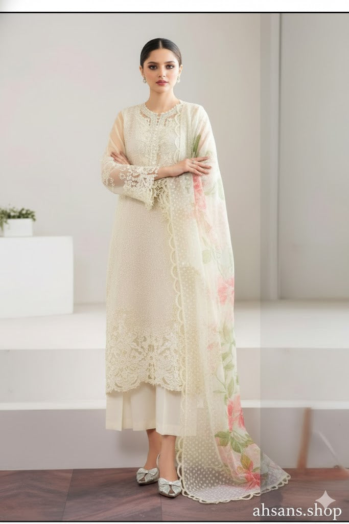 Silk Organza Embroidered Sequence unstitched 3pc