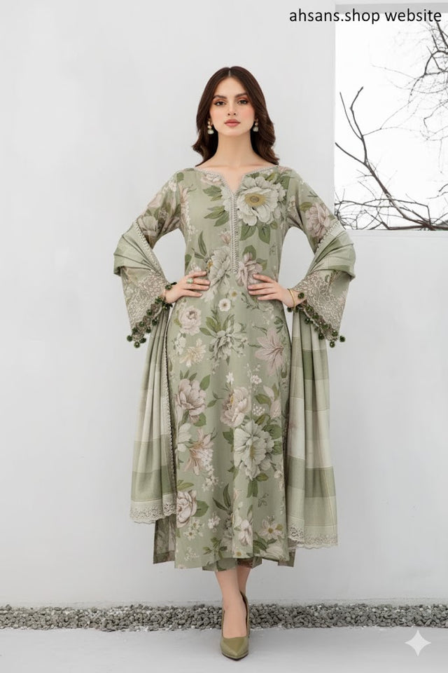 Karandi All Over Printed Unstitched 3-Piece Suit- Sale offer