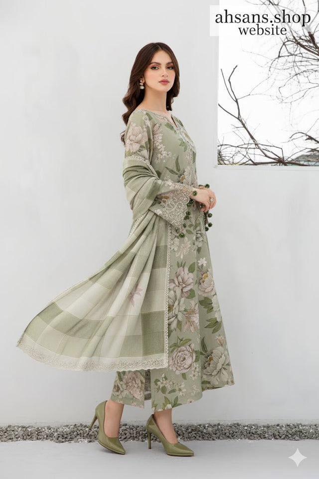Karandi All Over Printed Unstitched 3-Piece Suit- Sale offer