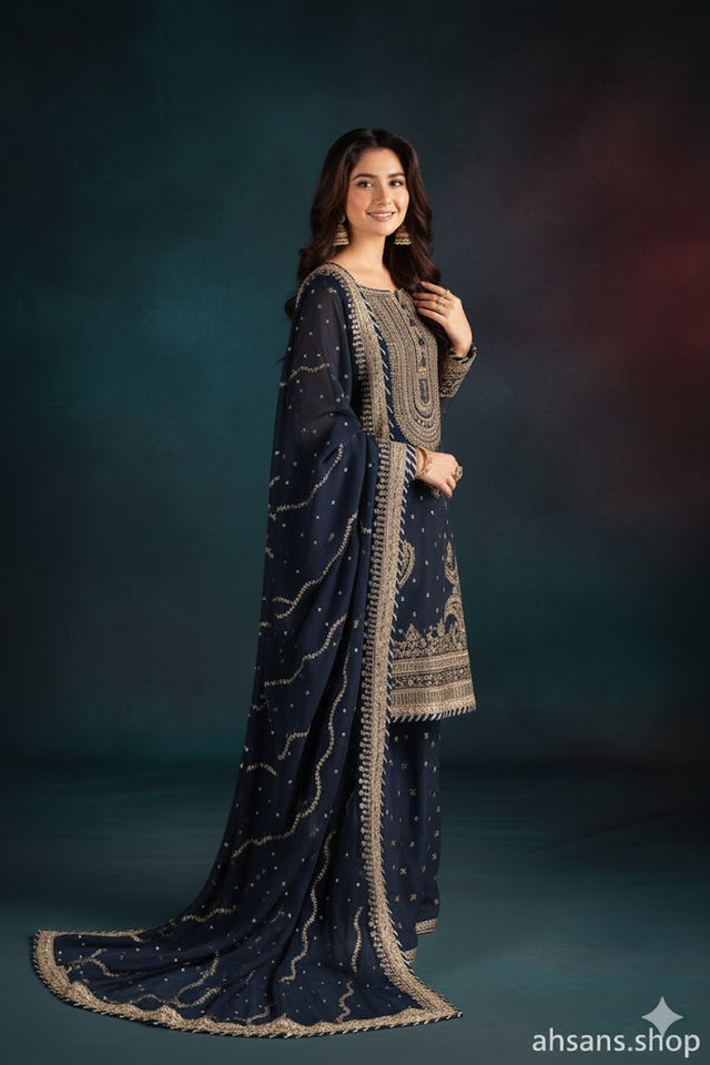 The Festive Dream: Sequence Embroidered Luxury Gharara. Unstitched 3-Piece by Ahsans.shop.