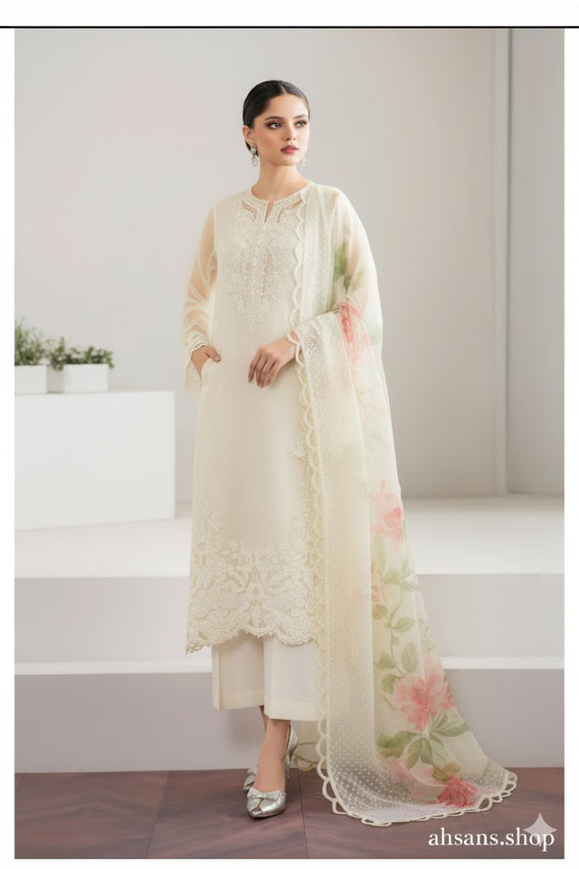 Silk Organza Embroidered Sequence unstitched 3pc